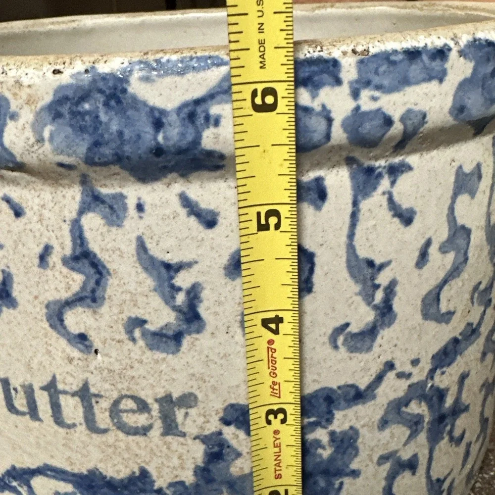Antique Stoneware‎ Butter Crock Blue Spongeware 6